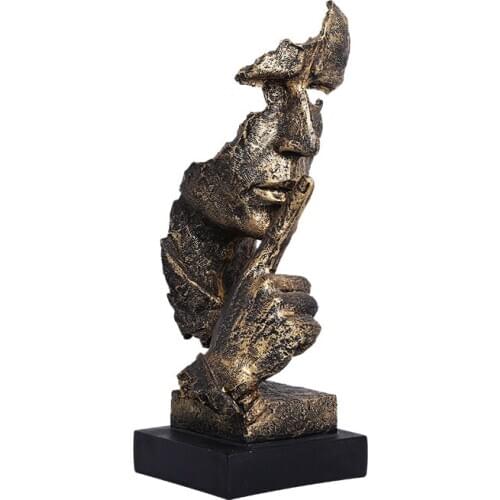 2019 Resin Art Silence Mask Figurines Abstract Silence Is Gold Statuettes Mask Miniatures Sculpture Home Decoration Artwork G