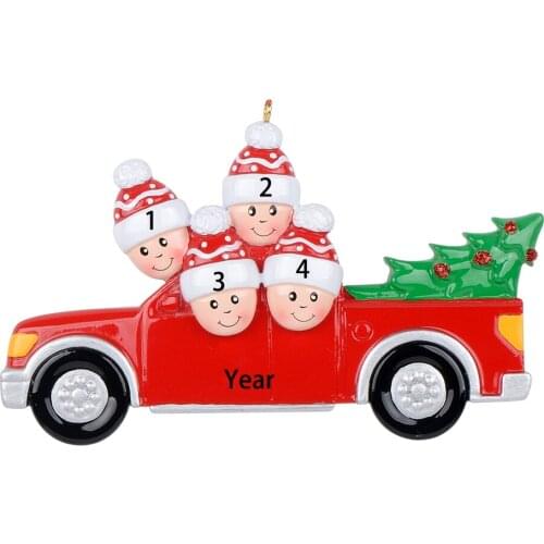 Maxora Resin Glossy Red Pickup Truck Family of 4 Personanlized Christmas Tree Ornament Pickup Car Lover Celebrate Keepsake Gifts