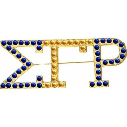 Greek Sorority Sigma Gamma Rho symbol Blue Yellow Pearl Brooch Lapel Pin Jewelry