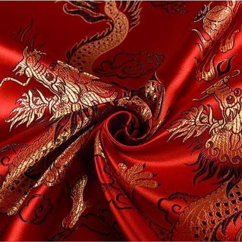 HLQON imported red dragon style brocade fashion fabric used for Quilting sewing dress women clothing skirt satin by 100x115cm