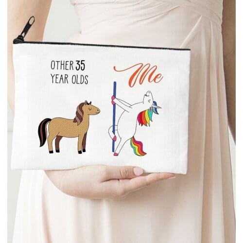 35 Year Olds Makeup Bag Flowers Horse Canvas Storage Bag Funny Horse Cosmetic Bags for Bride Gift Animal Prints New Purse