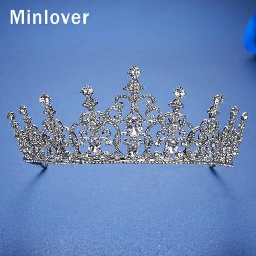 Minlover Classical Wedding Crowns Tiaras Cubic Zirconia Bridal Hair Accessories Silver Color Headband Pageant Crown Diadem HG219
