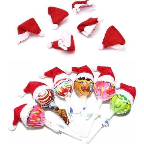 Hot Sale 6Pcs Mini Santa Claus Hat Christmas Xmas Holiday Lollipop Top Topper Cover Festival Decor Wholesale