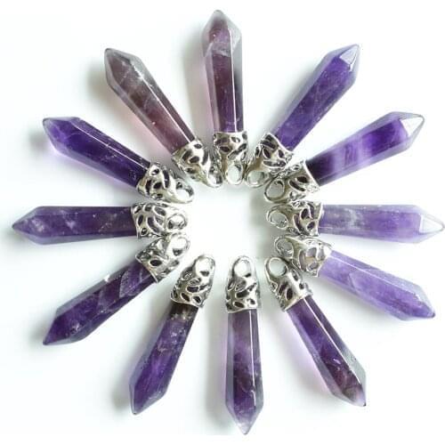Fashion good quality natural amethysts stone pillar charms pendants 10x32mm for jewelry making 20pcs/lot wholesale free