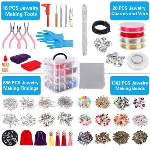 2062Pcs Jewelry Making Supplies Kit with Assorted Beads Charms Findings Pliers