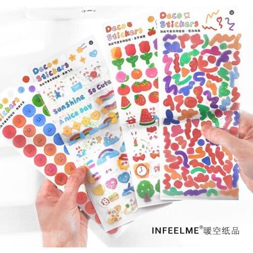 Cute Stickers Smile Flower Strawberry Decorative Stickers For Diary Album PET Ribbon Stickers Collage Material Korean Stationery