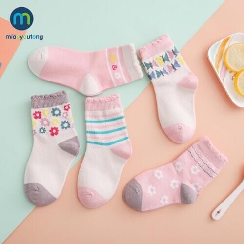 10 Pcss/lot Quality Pink Flower Cotton Knit Warm Childrens Socks For Girls New Year Socks Kids Womens Short Socks Miaoyoutong
