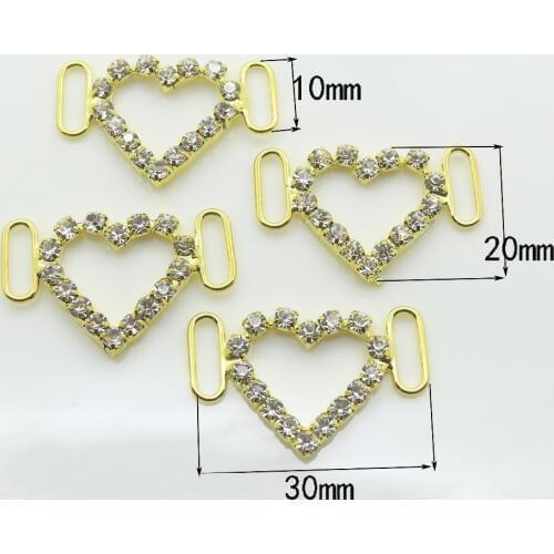 2017 New release10Pc Heart rhinestone buckles golden buckle Ribbon Slider DIY bikini buckle Invited bag shoes Wedding decoration
