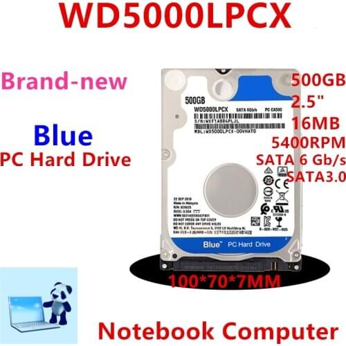 New HDD For WD Brand Blue 500GB 2.5" SATA 6 Gb/s 16MB 5400RPM For Internal Hard Disk For Notebook Hard Drive For WD5000LPCX