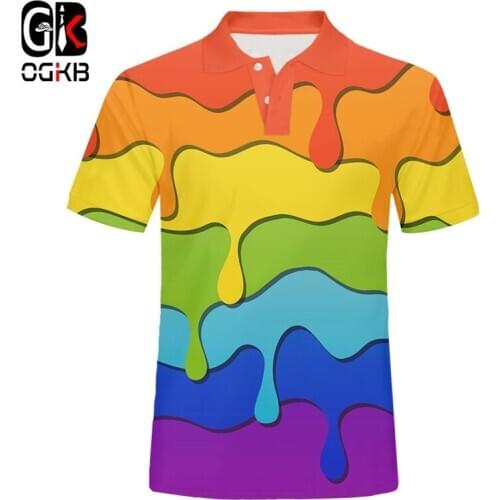 OGKB EU/US Size Mens Rainbow Color Paint Polo Shirt Mens Short Sleeve Shirt 3D Printed Shirt Summer Hot Shirt Dropshipping