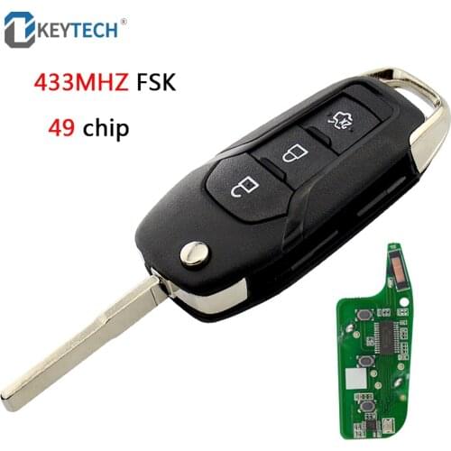 OkeyTech For Ford Key FSK 433MHz With ID49 Chip 3 Buttons Replacement Folding Remote Key for Ford Mondeo Escort Remote Key
