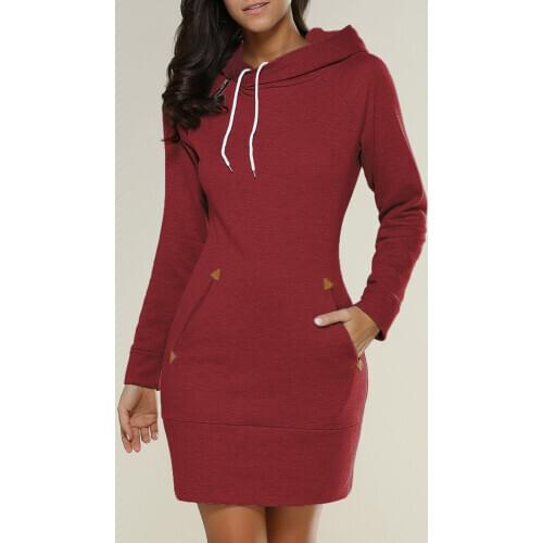 Autumn Winter Women Pullover Long Hooddie Slim fit Popular Casual Ladie Dress Long Sleeve Solid Color Package Hip Surcoat