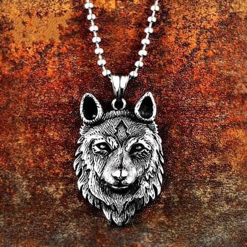316L Stainless Steel Pendant Necklace Norse Vikings Wolf Head Choker Hange Charms Necklace For Hip Hop Men Jewelry Chain