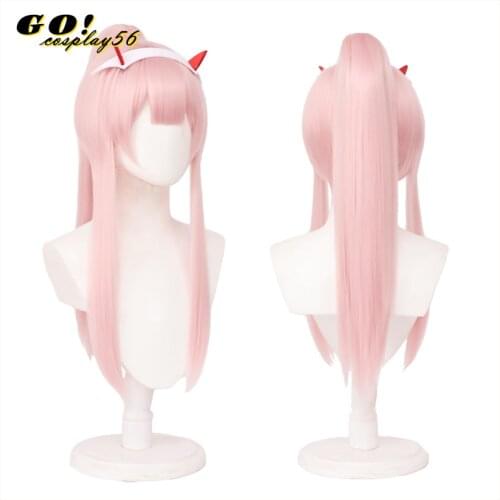 DARLING in the FRANXX Code 02 Cosplay Wig Ponytail Zero Two Swimwear Long Straight Pink Swimming Hairstyle Synthetic Hair