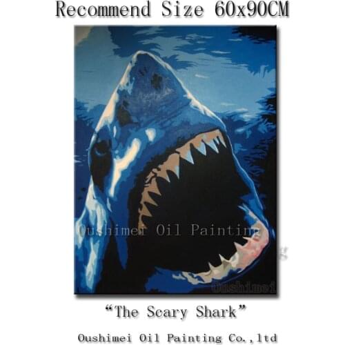 Hand Painted Modern Fierce Shark Wall Painting Deep Sea Picture on Canvas Abstract Paintings Home Decor Animals Oil Painting