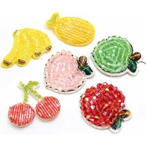 Hand beaded banana cherry apple fruit cloth stickers clothing accessories DIY shoes and hats children hairpin jewelry