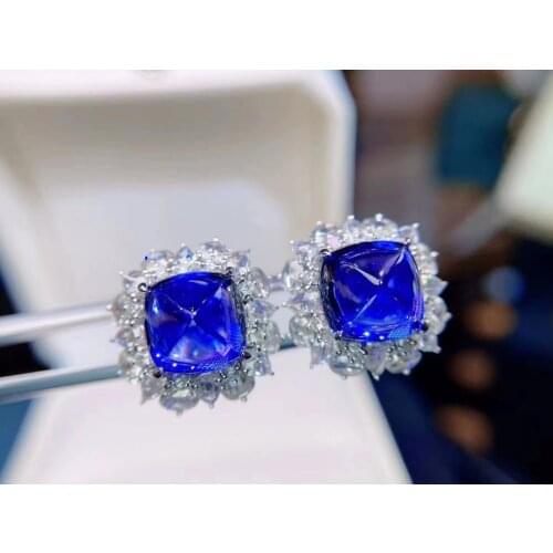 H701 Fine Jewelry Real Pure 18K White Gold Natural Blue Tanzanite Gemstones 13.98ct Tanzania Origin Studs Earrings for Women