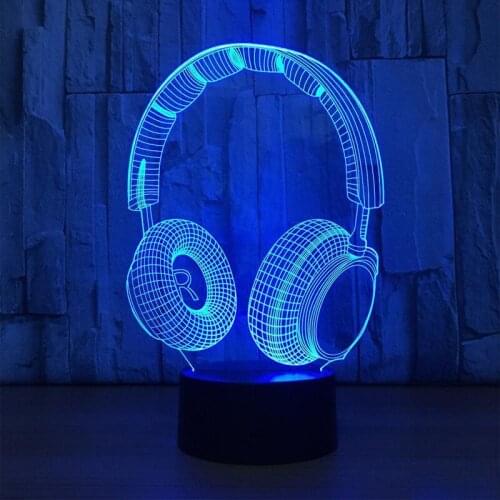 Modern Desk Light Home Decor Christmas Xmas Music Headphone Bright Night Light Touch Control Gifts 3D Decoration