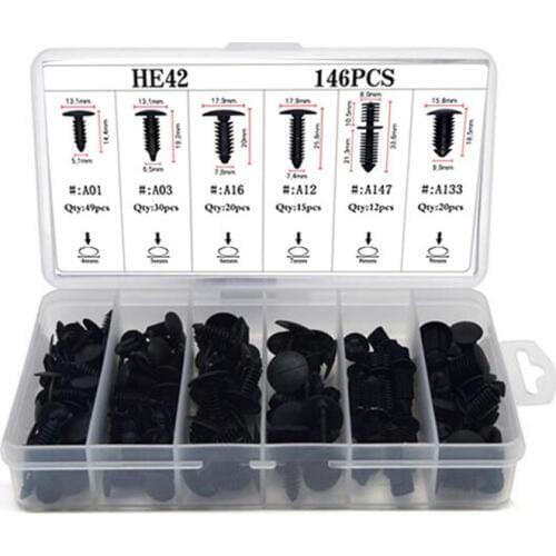 146Pcs/set Universal Trunk Boxed Buckle Auto Rivets Plastic Car Clamps Molding Fasteners Clips