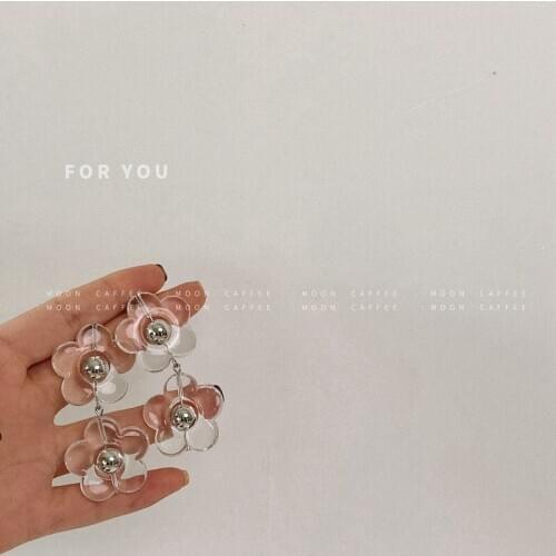 Japanese Girl INS Web Celebrity Cool Wind Transparent Flowers S925 Long Earrings Sen Tie Earrings Super Fairy Tide