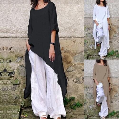 Women Irregular Solid Color Summer Round Neck Half Sleeve Shirt Vintage Ramie Shirts Women Blouse Loose Elegant Casual Cape type