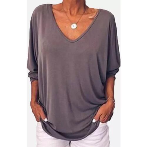 Droppshiping Womens Large Size T-shirt Bat Sleeve V-neck Back Button T-shirt Bat Satin Top d88