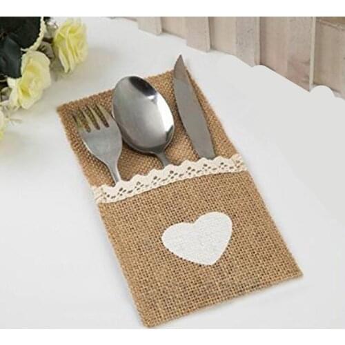 Cutlery Bag Burlap Lace Tableware Bag Party Cutlery Bag Wedding Festival Table Decorations Muti-Functional Household Accessories