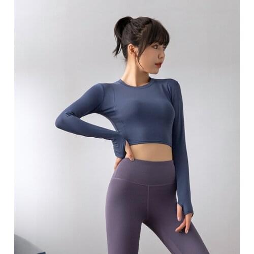 Women Yoga Shirts Jogger Running T-Shirts Sexy Long Sleeve Quick Dry Fitness Activewear Tops Gym Clothes 122360WTA