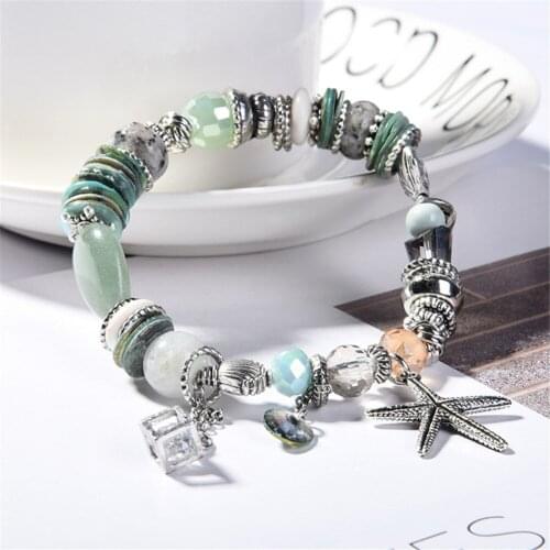 Hot Sale 2Pcs New Bracelet Bohemian Little Fresh Natural Stone Crystal Lady Bracelet Starfish Shell Bracelet Drop Shipping
