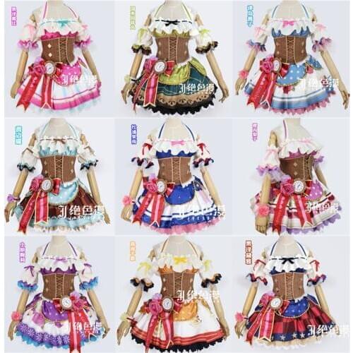 Love Live Sunshine Aqours Cosplay Costume Chika Takami Ruby Rose Makeup Kanan Matsuura Valentine Idol Women Uniforms Dress