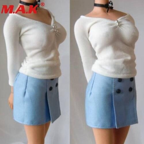 1:6 scale female girl professional suit unit cloth white shirt&blue short skirt for 12" woman lady action figures clothing set