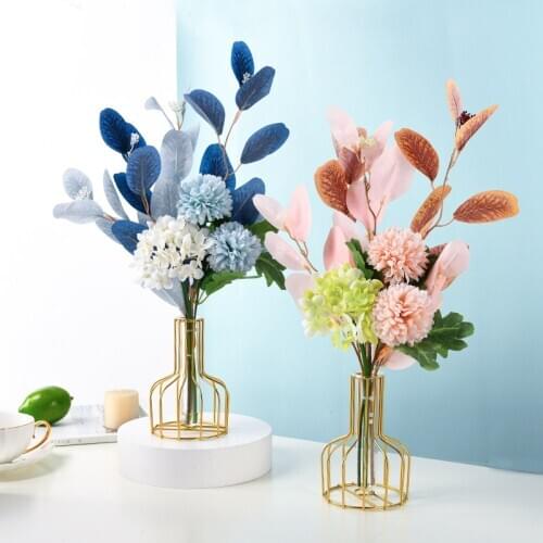 Golden/Black Nordic Geometric Iron Glass Vase Handmade Dried Flower Vase Pot Home Living Room Fashion Tabletop Decoration Hot