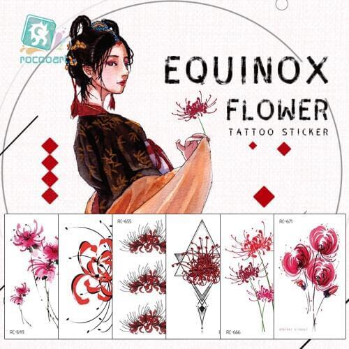 1 Sheet Equinox Flower Temporary Tattoo Sticker Colorful Higan Bana Design Water Transfer Fake Flash Tattoo Art For Women