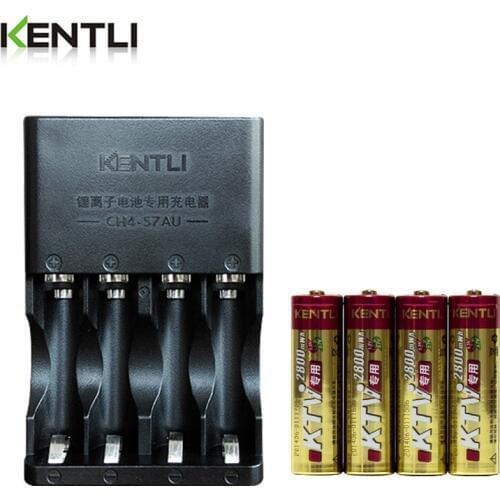4pcs KENTLI 1.5V AA 2800mWh rechargeable lithium batteries microphone rechargeable battery+4 slots Ports smart Charger