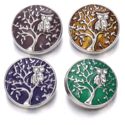 6pcs/lot Snap Button Jewelry Newest DIY 18mm Mixcolour Owl Life Tree Snap Button Fit Charm Leather Alloy Snap Bracelet Bangle