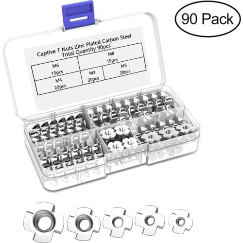90 pcs Zinc Plated M3 M4 M5 M6 M8 Four Claws Nut Speaker Nut T-nut Blind Pronged Tee Nut Furniture Hardware Parts