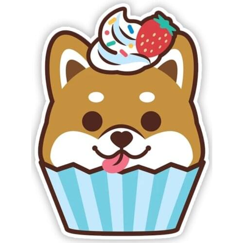 A0165# 13 cm/17 cm Self-adhesive DecalShiba Inu Cupcake Car Sticker Waterproof Auto Decors on Bumper Rear Window Laptop