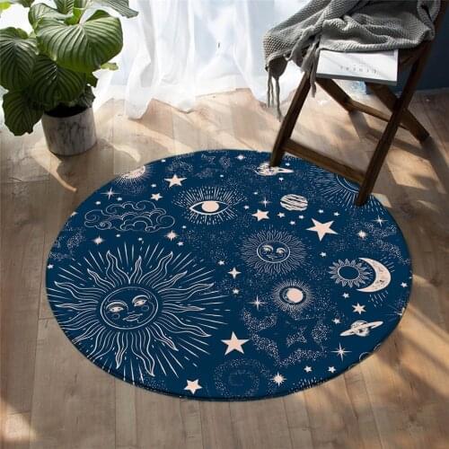 Bohemian Psychedelic Sun and Moon Pattern Divination Round Rug Floor Mat Bedroom Living Room Home Decoration
