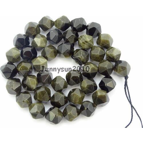 Natural Golden Obsidian Gems Stones 24 Faceted Polygons Spacer Bead 15'' Strand 6mm 8mm for Jewelry Making Crafts 5 Strands/Pack