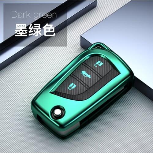 Carbon Fiber TPU Car Key Case For Toyota Yaris Reiz Carola Rav4 3 Button Folding Remote Fob Protector Cover Keychain Holder Bag
