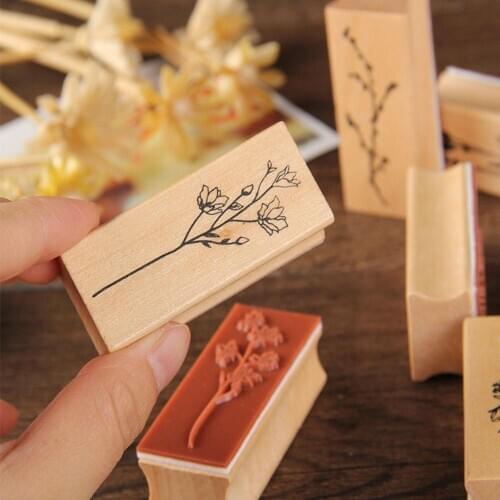 1Pc Mini Retro Plant Series Wood Stamp DIY Craft Wooden Stamp for Journal Scrapbooking Diary Planner Stationery Stamp