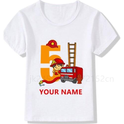 Boys/Girls1-8 Cool Name Fire Truck Birthday Numbers T-Shirt Children Boys Happy Birthday T Shirt White T-Shirt Baby cute T Shirt