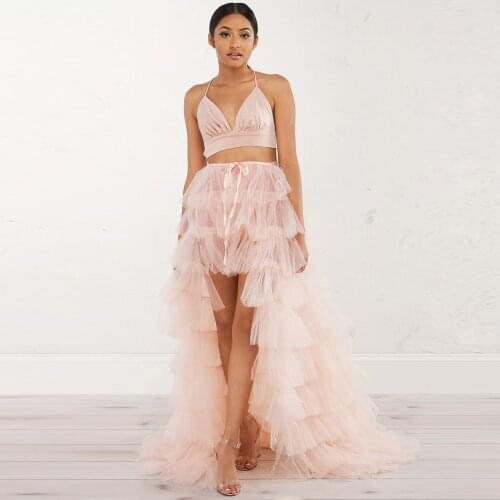 Dramatic Tulle Wedding Skirt with Long Train High Low Women Maxi Skirt Female Court Train Prom Gown Photo Shoot