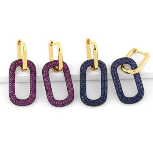 FLOLA Gold Geometric Oval Earrings For Women CZ Pave Crystal Huggie Goth Earrings Hoops Dangle Zirconia Jewelry Gifts ersu59