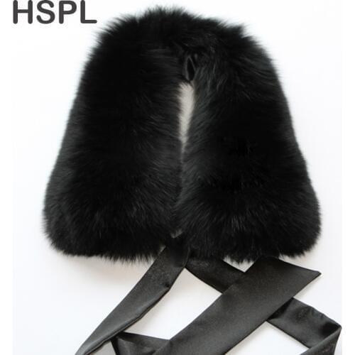 HSPL 2017 Genuine Fox fur collar fox fur scarf with ribbon for women in winter free shipping