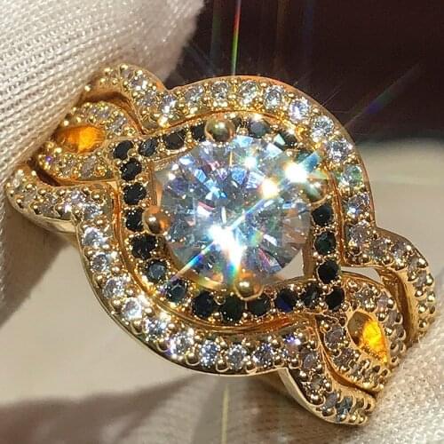 Dainty Female White Crystal Stone Ring Charm Silver Gold Color Wedding Rings For Women Trendy Bride Round Zircon Engagement Ring