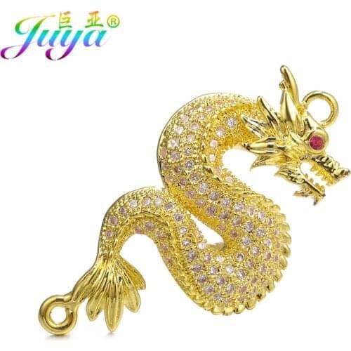 Juya DIY Luxury Cubic Zirconia Creative Dragon Charms Connector Accessories For Women Men Needlework Talisman Jewelry Making