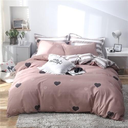 Hearts Bedding Set Strip Pattern Duvet Cover Set Pillowcase Home Textiles 2/3pcs Bed Linen King Queen Size Dropship