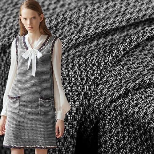 Red Raspberry Japanese Black Fil-Lumiere Tweed Wool Fabrics Garment Materials Autumn Women Jacket Sewing Cloth Freeshipping