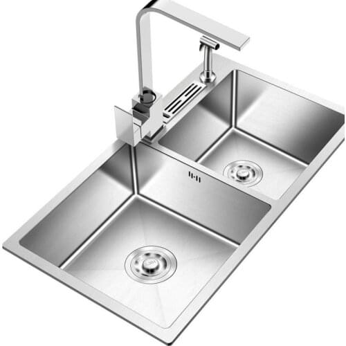 Kitchen Manual Double-slot 304 Stainless Steel Sink Package Thickened Table Top And Bottom Household Kitchen Sinks For Washing D